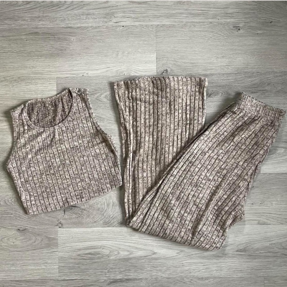 Cozy Brown Textured Knit Jumpsuit